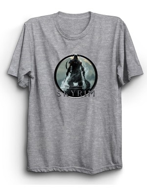 The Fame Skyrim, Circle Design, Game, Oyun, Gamer, Unisex, Gri  Pamuk Tişört