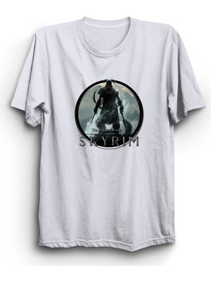 The Fame Skyrim, Circle Design, Game, Oyun, Gamer, Unisex, Gri  Pamuk Tişört