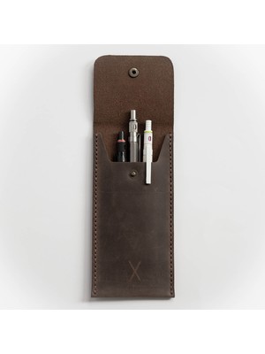 Minimal X Design Minimal x Deri Kalemlik Minimalist Tasarım ve El Yapımı Kestane 17 x 8 cm