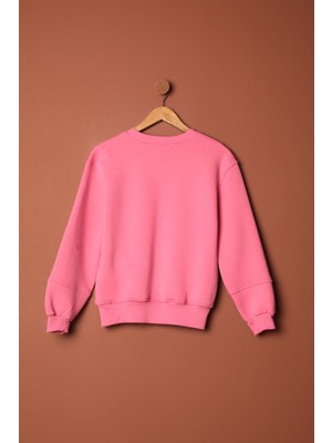 Velora Moda Üç Iplik Kolu Çimalı Sıfır Yaka Kadın Pembe Sweat