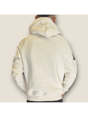 Viento Beyaz Renk 3iplik Şardonlu Kapüşonlu Sweatshirt