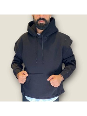 Viento Siyah Renk Kapüşonlu Şardonlu Basic Sweatshirt