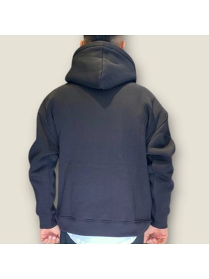 Viento Siyah Renk Kapüşonlu Şardonlu Basic Sweatshirt