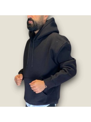 Viento Siyah Renk Kapüşonlu Şardonlu Basic Sweatshirt