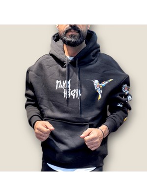 Viento Siyah Enjeksiyon Baskı Kapüşonlu Sweatshirt