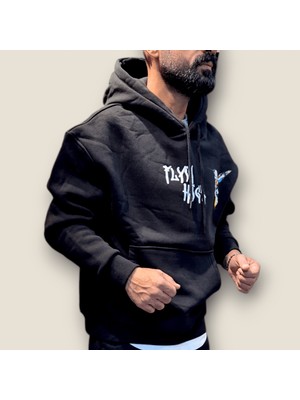 Viento Siyah Enjeksiyon Baskı Kapüşonlu Sweatshirt