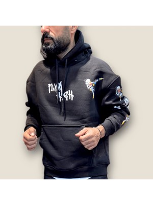 Viento Siyah Enjeksiyon Baskı Kapüşonlu Sweatshirt