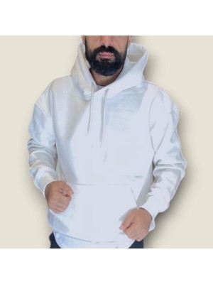 Viento Beyaz Renk Kapüşonlu Şardonlu Basic Sweatshirt