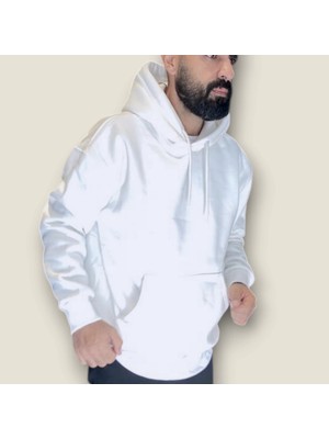 Viento Beyaz Renk Kapüşonlu Şardonlu Basic Sweatshirt