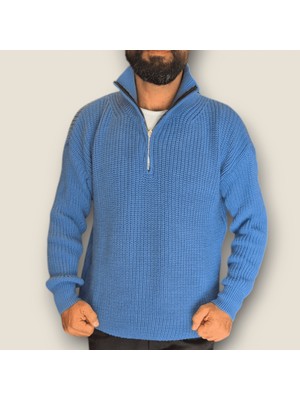 Viento Mavi Renk Yarım Fermuarlı Sweatshirt