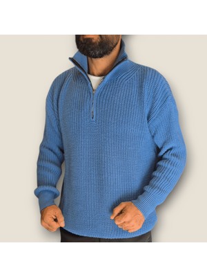 Viento Mavi Renk Yarım Fermuarlı Sweatshirt