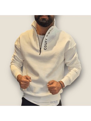 Viento Beyaz Renk Yarım Fermuar Sweatshirt