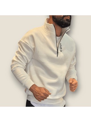 Viento Beyaz Renk Yarım Fermuar Sweatshirt