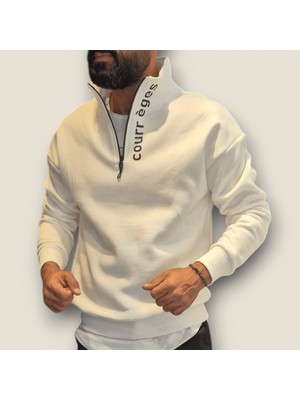 Viento Beyaz Renk Yarım Fermuar Sweatshirt