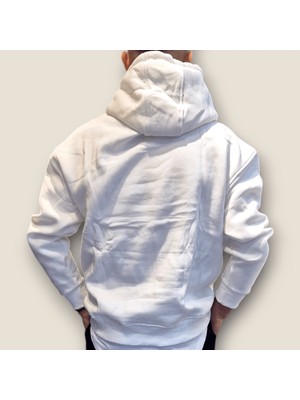 Viento Beyaz Renk Nakış Baskı Kanguru Cep Kapüşonlu Sweatshirt