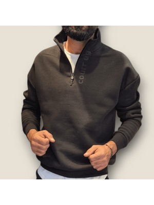 Viento Siyah Renkli Yarım Fermuarlı Sweatshirt