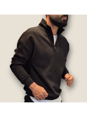 Viento Siyah Renkli Yarım Fermuarlı Sweatshirt