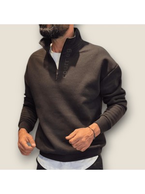 Viento Siyah Renkli Yarım Fermuarlı Sweatshirt