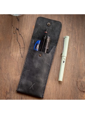 Minimal x Design Minimalist Tasarım El Yapımı Gerçek Deri Kalemlik 17 x 8 cm Antrasit