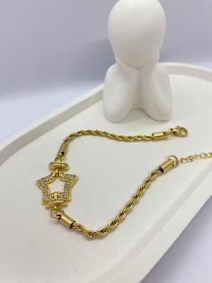 Lucky Be Collection Lucky B&e Kalın Zincir Taşlı Yıldızlı Çelik Bileklik Gold