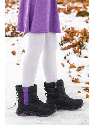 Kiko Kids Pablo Fermuarlı Kız Çocuk Kar Botu Siyah - Mor