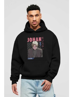 Ankhises Johan Liebert Monster Anime Ön Baskılı Siyah Hoodie Oversize Kapüşonlu Sweatshirt Erkek Kadın