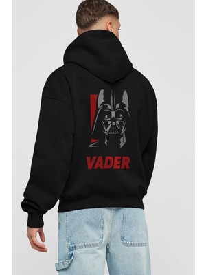 Ankhises Darth Vader Arka Baskılı Siyah Oversize Kapüşonlu Sweatshirt Erkek Kadın