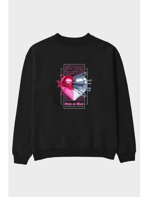 Ankhises State Of Mind Ön Baskılı Siyah Oversize Sweatshirt Erkek Kadın Bisiklet Yaka