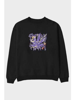Ankhises Stay High Ön Baskılı Siyah Oversize Sweatshirt Erkek Kadın Bisiklet Yaka