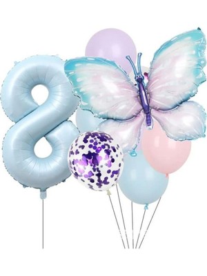 Düvenci Ticaret Kelebek Doğum Günü Partisi Balonları, Mavi Yaş Balon Set