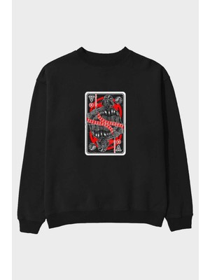 Ankhises King Of The Darkside Ön Baskılı Siyah Oversize Sweatshirt Erkek Kadın Bisiklet Yaka