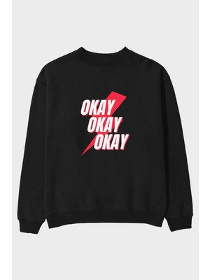 Ankhises Okay Ön Baskılı Siyah Oversize Sweatshirt Erkek Kadın Bisiklet Yaka