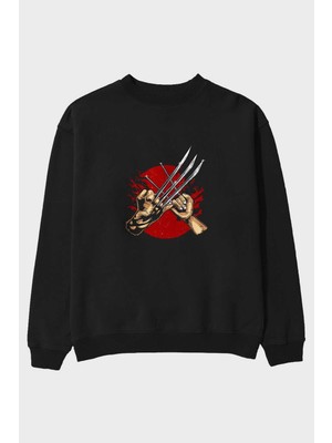 Ankhises Like Father Like Daughter Ön Baskılı Siyah Oversize Sweatshirt Erkek Kadın Bisiklet Yaka