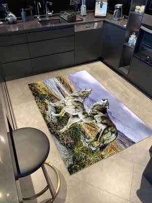 Rugs Modern Hayvan Uluyan Kurtlar Desenli Dokuma Taban ve Dekoratif Halı MIRAVIP402