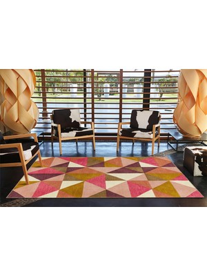 Rugs Modern Üçgenli Karışık Renkli Modern Geometrik Dokuma Taban Halı MIRAVIP489