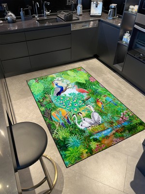 Rugs Modern Yeşil Temalı Doğa ve Hayvan Desenli Dekoratif Halı MIRAVIP434