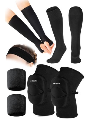 Voleybol Spor Seti - Dizlik, Elik, Saç Bandı, Bilek Havlusu Ve Uzun Çorap İle Tam Takım