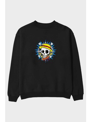 Ankhises One Destiny Ön Baskılı Siyah Oversize Sweatshirt Erkek Kadın Bisiklet Yaka