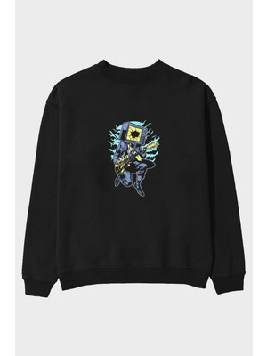 Ankhises Death Rock Ön Baskılı Siyah Oversize Sweatshirt Erkek Kadın Bisiklet Yaka