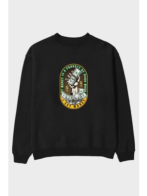Ankhises I Get Money Ön Baskılı Siyah Oversize Sweatshirt Erkek Kadın Bisiklet Yaka