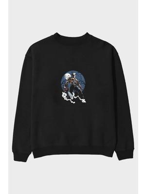 Ankhises Evil Killer Ön Baskılı Siyah Oversize Sweatshirt Erkek Kadın Bisiklet Yaka