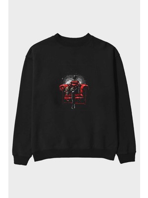 Ankhises Nightmare Side Ön Baskılı Siyah Oversize Sweatshirt Erkek Kadın Bisiklet Yaka