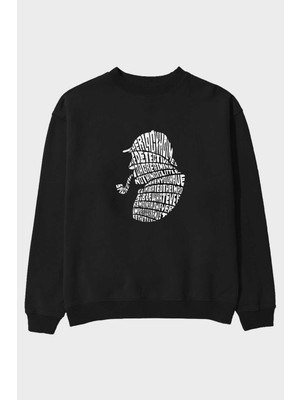 Ankhises Holmes Ön Baskılı Siyah Oversize Sweatshirt Erkek Kadın Bisiklet Yaka
