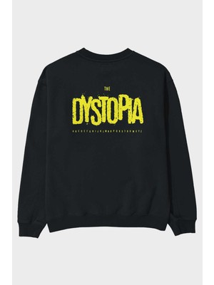 Ankhises The Dystopia Arka Baskılı Siyah Oversize Sweatshirt Erkek Kadın Bisiklet Yaka