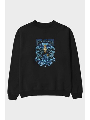 Ankhises Marco The Phoenix Ön Baskılı Siyah Oversize Sweatshirt Erkek Kadın Bisiklet Yaka