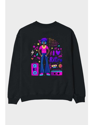 Ankhises Retro Boy Party Arka Baskılı Siyah Oversize Sweatshirt Erkek Kadın Bisiklet Yaka