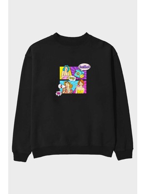 Ankhises Hello Omg Ön Baskılı Siyah Oversize Sweatshirt Erkek Kadın Bisiklet Yaka