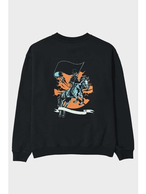 Ankhises Plague Doctor Arka Baskılı Siyah Oversize Sweatshirt Erkek Kadın Bisiklet Yaka