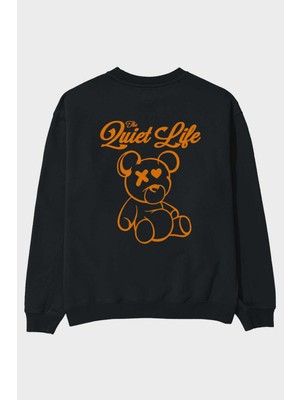 Ankhises The Life Bear Arka Baskılı Siyah Oversize Sweatshirt Erkek Kadın Bisiklet Yaka