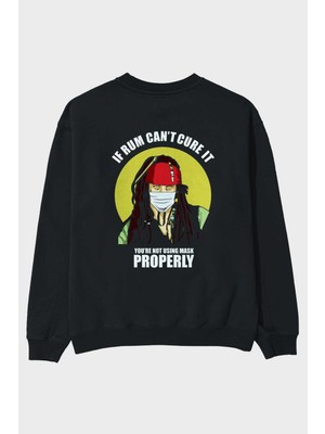 Ankhises Pirates Maker Arka Baskılı Siyah Oversize Sweatshirt Erkek Kadın Bisiklet Yaka